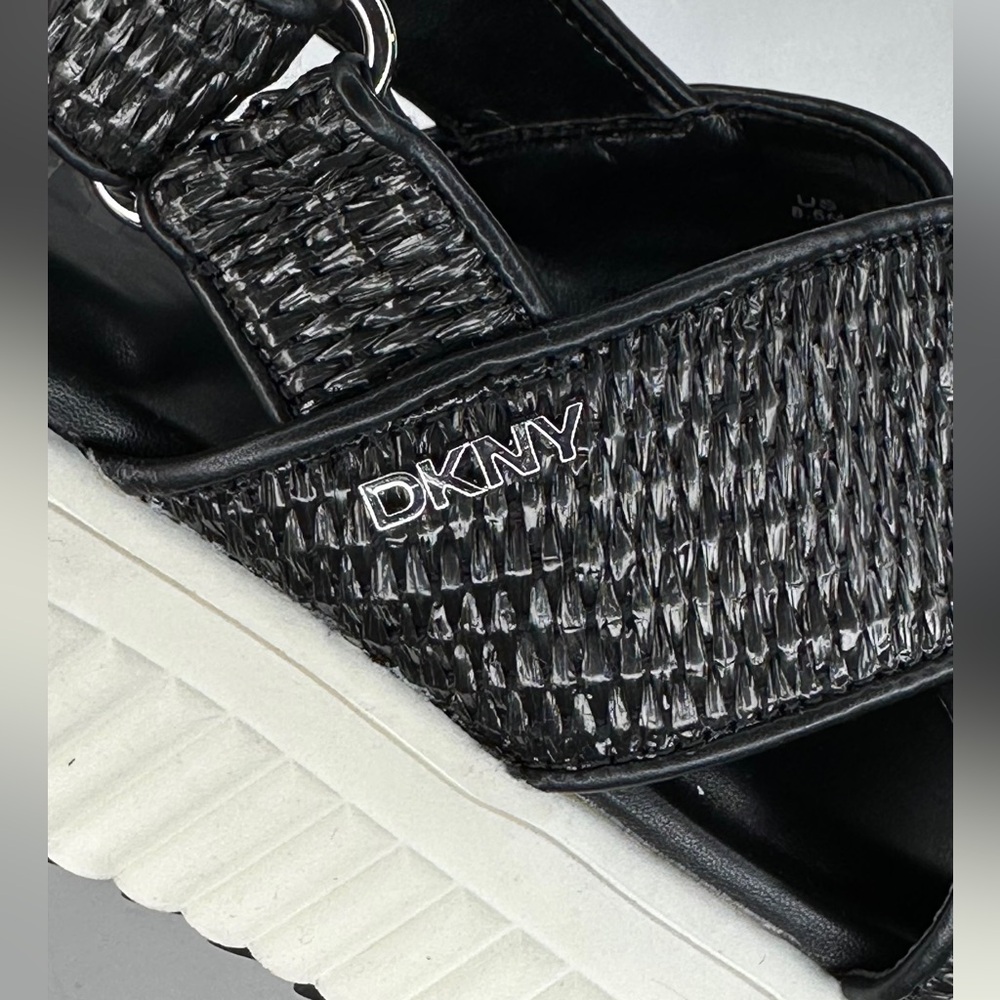 DKNY Malai Woven Crisscross Slingback Platform Sandal Black White Sz 8 1/2 - Picture 6 of 8